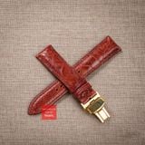 Dây đồng hồ da đà điểu vân vẩy màu Nâu Đỏ may thủ công handmade kèm khóa,size 18-19-20-21-22mm