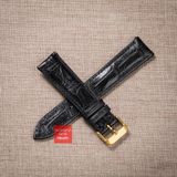 Dây đồng hồ da cá sấu màu ĐEN may thủ công hand made kèm khóa, size 18-19-20-21-22mm