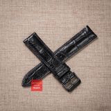 Dây đồng hồ da cá sấu màu ĐEN may thủ công hand made kèm khóa, size 18-19-20-21-22mm