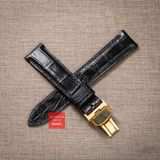 Dây đồng hồ da cá sấu màu ĐEN may thủ công hand made kèm khóa, size 18-19-20-21-22mm