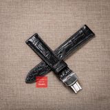 Dây đồng hồ da cá sấu màu ĐEN may thủ công hand made kèm khóa, size 18-19-20-21-22mm