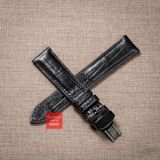 Dây đồng hồ da cá sấu màu ĐEN may thủ công hand made kèm khóa, size 18-19-20-21-22mm