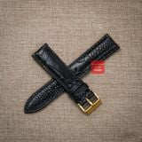Dây đồng hồ da đà điểu vân vẩy màu ĐEN may thủ công handmade kèm khóa, size 18-19-20-21-22mm