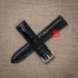 Dây đồng hồ da đà điểu vân vẩy màu ĐEN may thủ công handmade kèm khóa, size 18-19-20-21-22mm