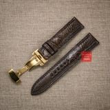 Dây đồng hồ da đà điểu vân vẩy màu nâu đậm may thủ công handmade kèm khóa,size 18-19-20-21-22mm