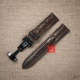 Dây đồng hồ da đà điểu vân vẩy màu nâu đậm may thủ công handmade kèm khóa,size 18-19-20-21-22mm