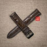 Dây đồng hồ da đà điểu vân vẩy màu nâu đậm may thủ công handmade kèm khóa,size 18-19-20-21-22mm