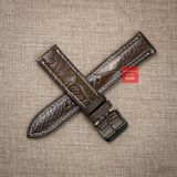 Dây đồng hồ da đà điểu vân vẩy màu nâu đậm may thủ công hand made chỉ trắng kèm khóa, size 18-19-20-21-22mm