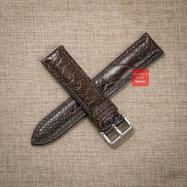 Dây đồng hồ da đà điểu vân vẩy màu nâu đậm may thủ công handmade kèm khóa,size 18-19-20-21-22mm