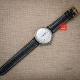 Dây đồng hồ da đà điểu vân vẩy màu ĐEN may thủ công hand made chỉ trắng kèm khóa, size 18-19-20-21-22mm