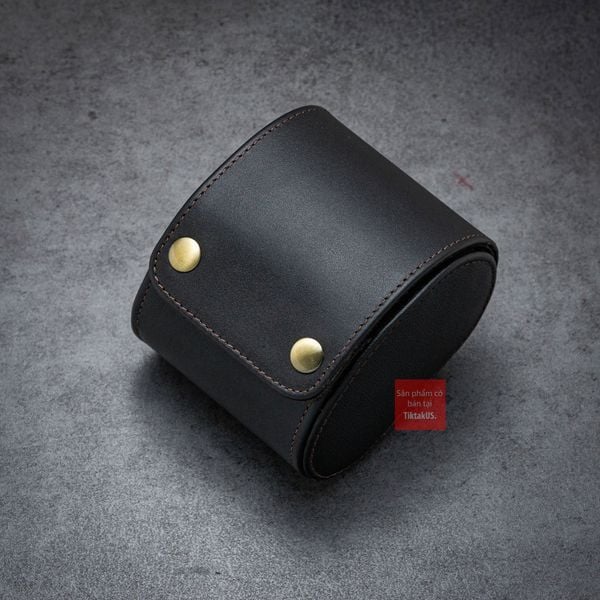 Hộp đựng đồng hồ du lịch 1 ngăn da bò thật 100%, Vintage Travel case nâu cafe