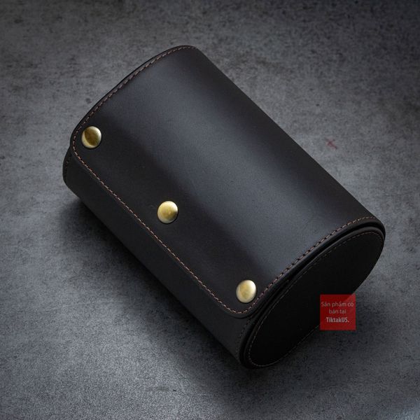 Hộp đựng đồng hồ du lịch 2 ngăn da bò thật 100%, Vintage Travel case nâu cafe