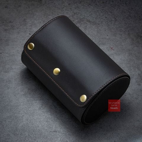 Hộp đựng đồng hồ du lịch 2 ngăn da bò thật 100%, Vintage Travel case nâu cafe