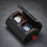 Hộp đựng đồng hồ du lịch 2 ngăn da bò thật 100%, Vintage Travel case nâu cafe