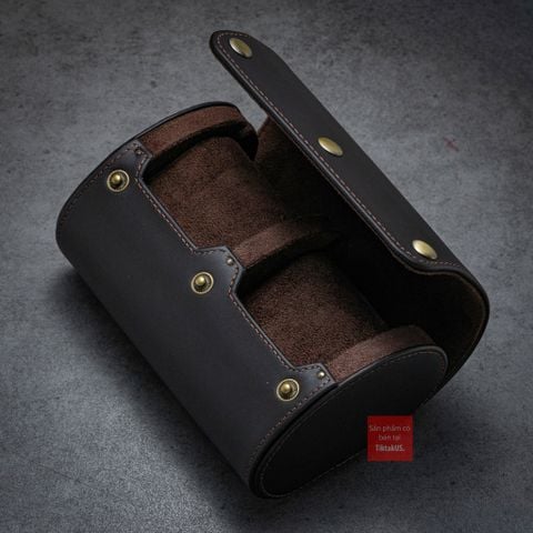 Hộp đựng đồng hồ du lịch 2 ngăn da bò thật 100%, Vintage Travel case nâu cafe