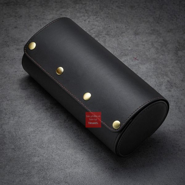 Hộp đựng đồng hồ du lịch 3 ngăn da bò thật 100%, Vintage Travel case nâu cafe