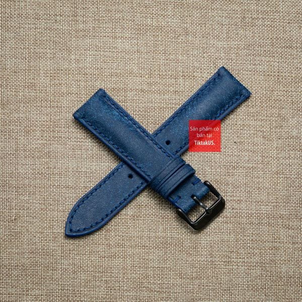 Dây đồng hồ da bò thật, da thảo mộc Pueblo màu XANH DƯƠNG may thủ công handmade size 18-19-20-21-22mm
