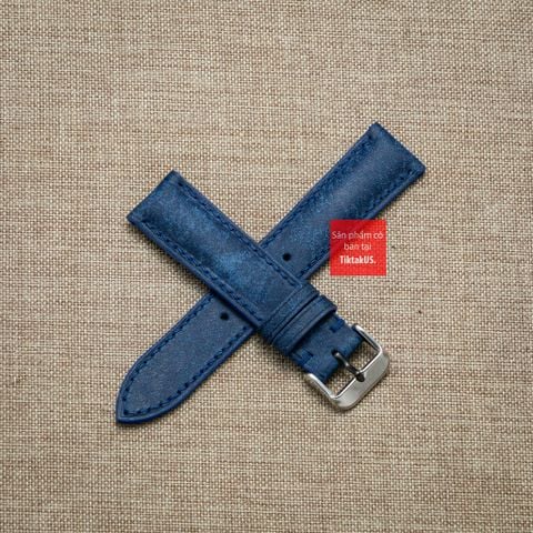 Dây đồng hồ da bò thật, da thảo mộc Pueblo màu XANH DƯƠNG may thủ công handmade size 18-19-20-21-22mm