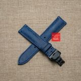 Dây đồng hồ da bò thật, da thảo mộc Pueblo màu XANH DƯƠNG may thủ công handmade size 18-19-20-21-22mm