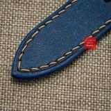 Dây đồng hồ da bò thật, da thảo mộc Pueblo màu Xanh Dương chỉ Be may thủ công handmade size 18-19-20-21-22mm
