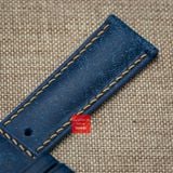 Dây đồng hồ da bò thật, da thảo mộc Pueblo màu Xanh Dương chỉ Be may thủ công handmade size 18-19-20-21-22mm