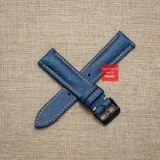 Dây đồng hồ da bò thật, da thảo mộc Pueblo màu Xanh Dương chỉ Be may thủ công handmade size 18-19-20-21-22mm