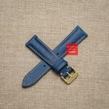 Dây đồng hồ da bò thật, da thảo mộc Pueblo màu Xanh Dương chỉ Be may thủ công handmade size 18-19-20-21-22mm