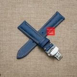 Dây đồng hồ da bò thật, da thảo mộc Pueblo màu Xanh Dương chỉ Be may thủ công handmade size 18-19-20-21-22mm