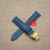 Dây đồng hồ da bò thật, da thảo mộc Pueblo màu Xanh Dương chỉ Be may thủ công handmade size 18-19-20-21-22mm