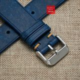 Dây đồng hồ da bò thật, da thảo mộc Pueblo không chỉ viền màu XANH DƯƠNG may thủ công handmade