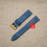 Dây đồng hồ da bò thật, da thảo mộc Pueblo không chỉ viền màu XANH DƯƠNG may thủ công handmade