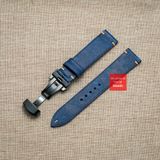Dây đồng hồ da bò thật, da thảo mộc Pueblo không chỉ viền màu XANH DƯƠNG may thủ công handmade