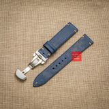 Dây đồng hồ da bò thật, da thảo mộc Pueblo không chỉ viền màu XANH DƯƠNG may thủ công handmade