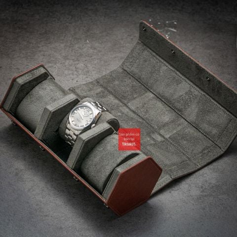 Hộp đựng đồng hồ du lịch 1 ngăn da PU, Vintage Travel case nâu đỏ