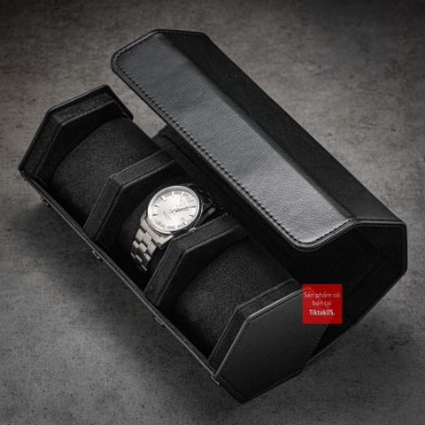 Hộp đựng đồng hồ du lịch da PU, Vintage Travel case màu ĐEN