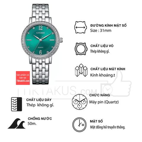 Đồng hồ nữ Citizen EL3100-55Z máy pin Quartz dây thép size 31mm