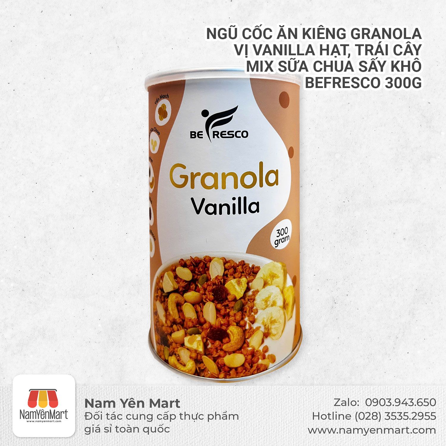 Ngũ Cốc Ăn Kiêng Granola Vị Vanilla Hạt, Trái Cây Mix Sữa Chua Sấy Khô Befresco 300g 
