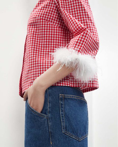 Áo Detachable Feather Shirt - Red No.2 Gingham