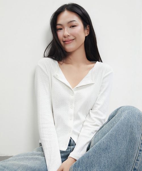 Áo Pointelle Cardigan - White Kiss