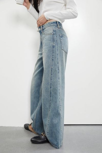 Girlfriend Wide Leg Jeans - Light Blue