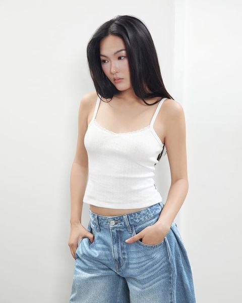 Áo Lace Pointelle Tank - White Kiss