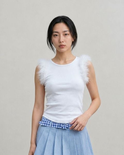 Áo Detachable Feather Rib Top - White