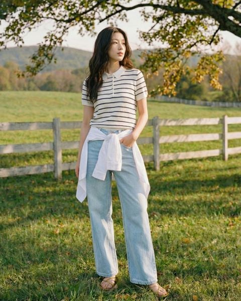 Áo Knit Polo - Navy Stripe