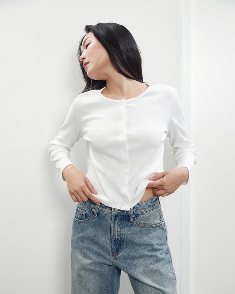 Áo Pointelle Cardigan - White Kiss