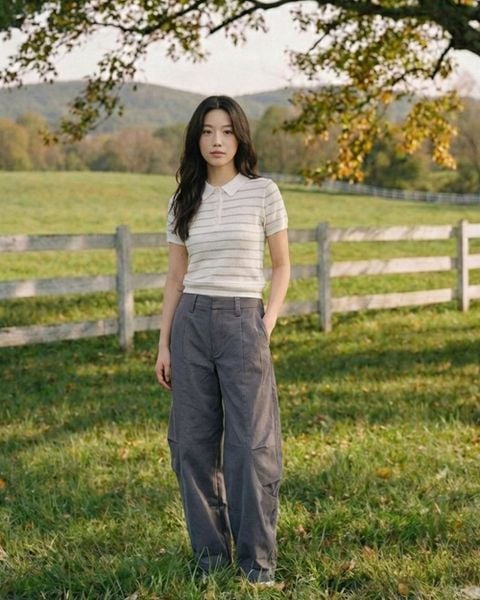 Áo Knit Polo - Cream/ Brown