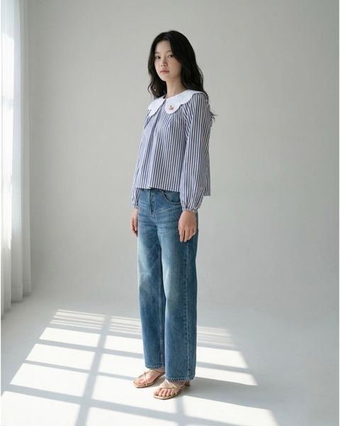 Áo Swan Blouse - Blue Navy Stripe
