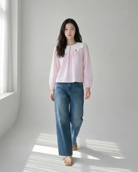 Áo Swan Blouse - Pink Stripe