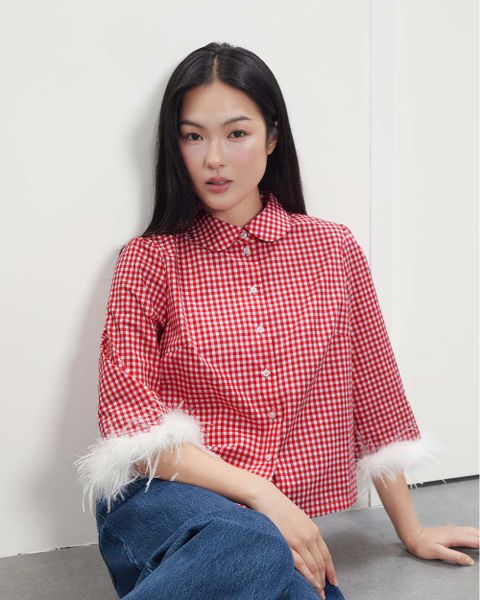 Áo Detachable Feather Shirt - Red No.2 Gingham