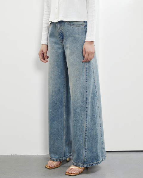 Girlfriend Wide Leg Jeans - Light Blue