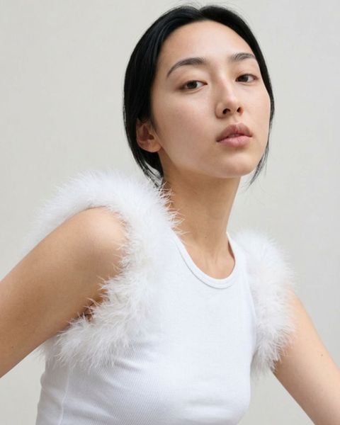 Áo Detachable Feather Rib Top - White